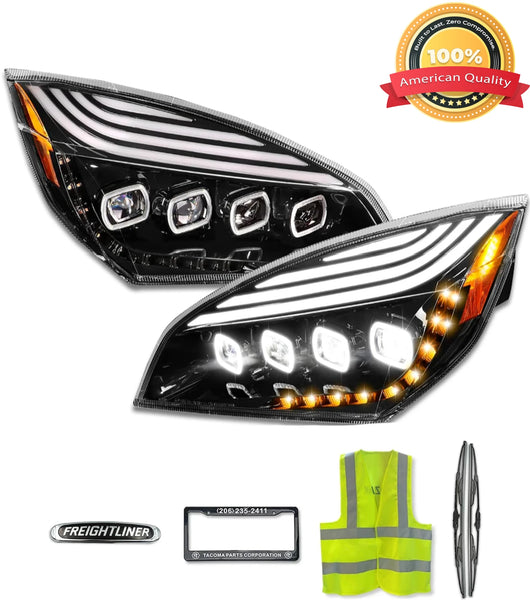 Headlights Full LED Quad Halo DRL Set 2018+ Freightliner Cascadia 126 116