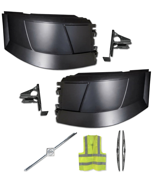 Bumper Corners No Fog Hole Plastic w/ Brackets Set 2004-2015 Volvo VNL