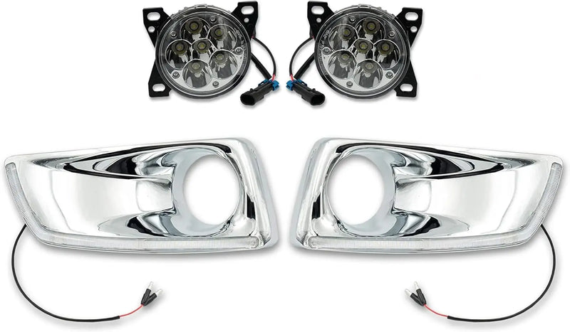 Kozak Chrome Plastic Bumper Extension Corners Pair with Fog lights and bezels Built-in LED Light Strip for Kenworth T660 - 