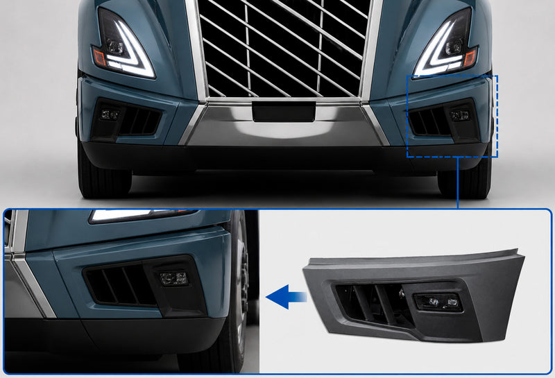 Bumper Corner, End Cap, Bezel and Fog Lamp Set Passenger 2025+ Volvo VNL New
