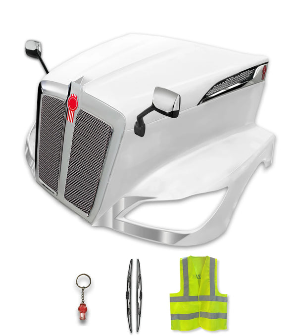 Fiberglass Long Hood w/Grille w/Bug Screen, Air Intakes, Mirrors, Short Trims - Set 2022+ Kenworth T680 Next Gen