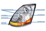 Headlight Full LED Chrome Left 2004-2017 Volvo VNL VNX VT
