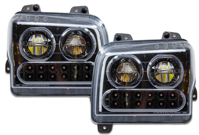 Headlights Black LED DRL Sequential Turn Signal Set 2019-2022 Kenworth W990