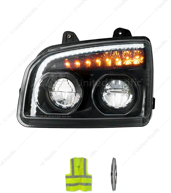 UNITED PACIFIC 32866 High Power LED Blackout Headlight With LED Turn Signal & Light Bar For 2015-2026 Kenworth T880-Driver