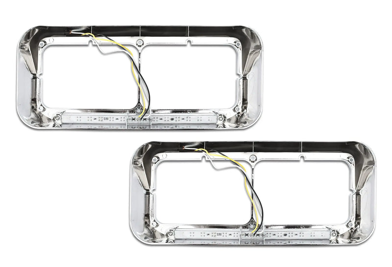 Headlights Bezels Chrome with 12" Clear/White LED Light Strip Bar 2 Pcs For Freightliner FLD Classic XL - 