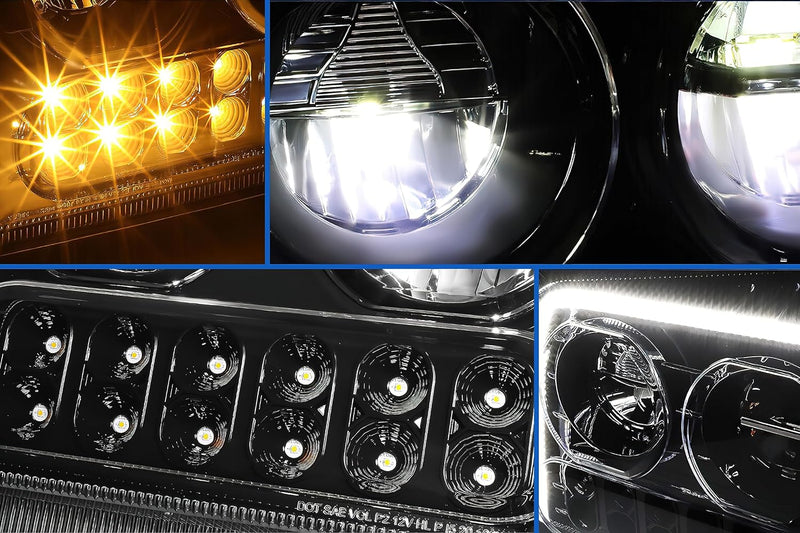 Headlights Black LED DRL Sequential Turn Signal Set 2019-2022 Kenworth W990