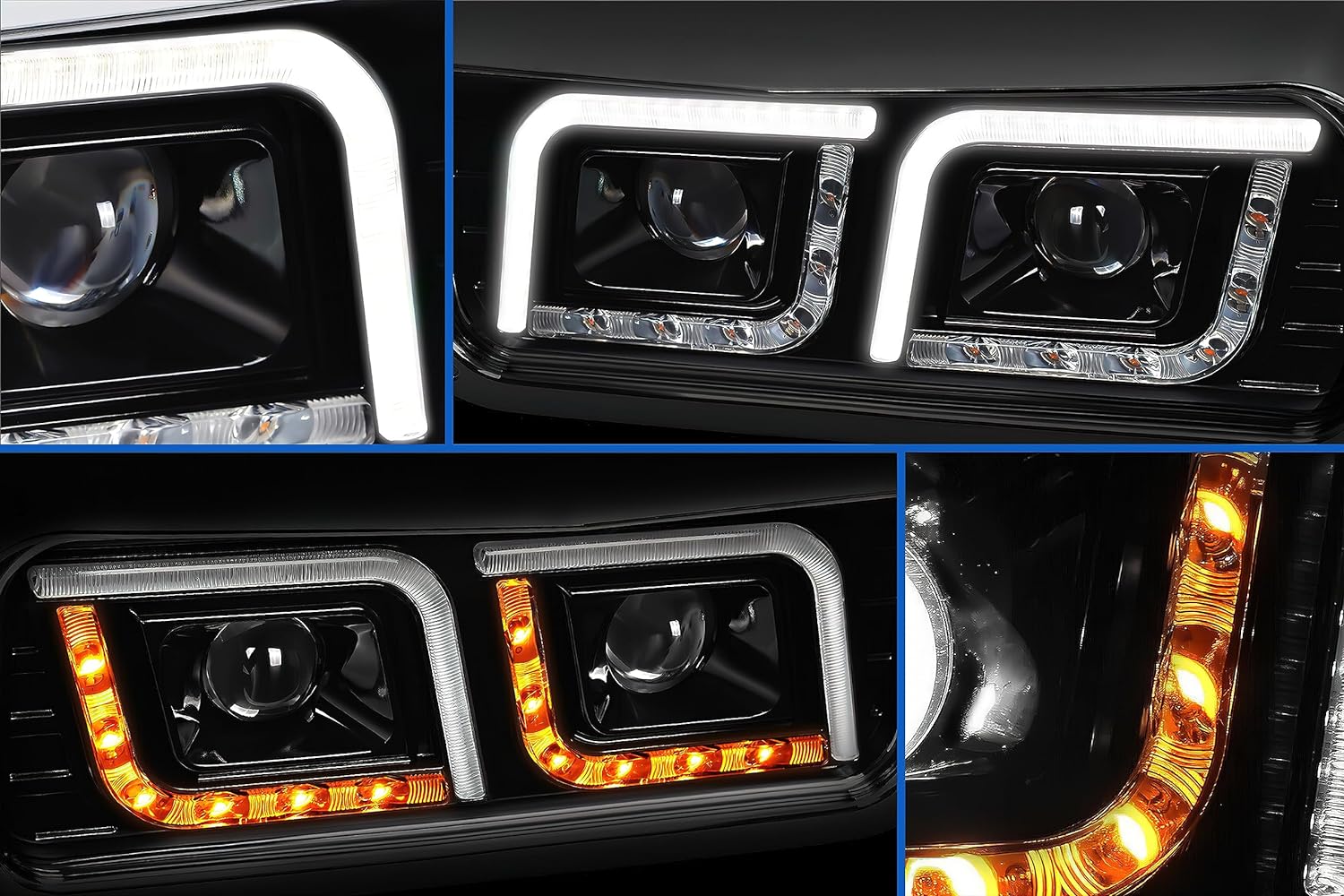 Headlights LED DRL Dual Black Set Freightliner Classic – Tacoma