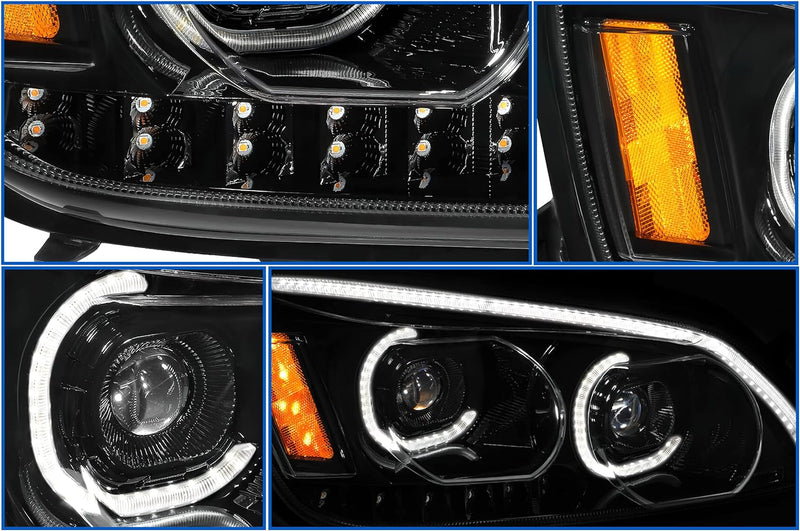 Headlights LED Black with Turn Signal Dual Set 2008-2018 Kenworth T660 T370