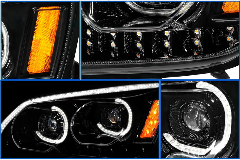 Headlight LED Black with Turn Signal Dual Driver 2008-2018 Kenworth T660 T370