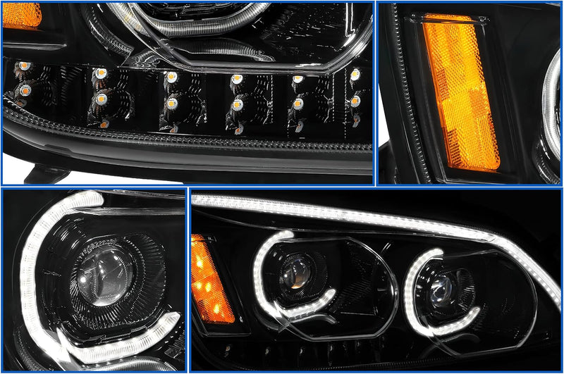 Headlight LED Black with Turn Signal Dual Passenger 2008-2018 Kenworth T660 T370