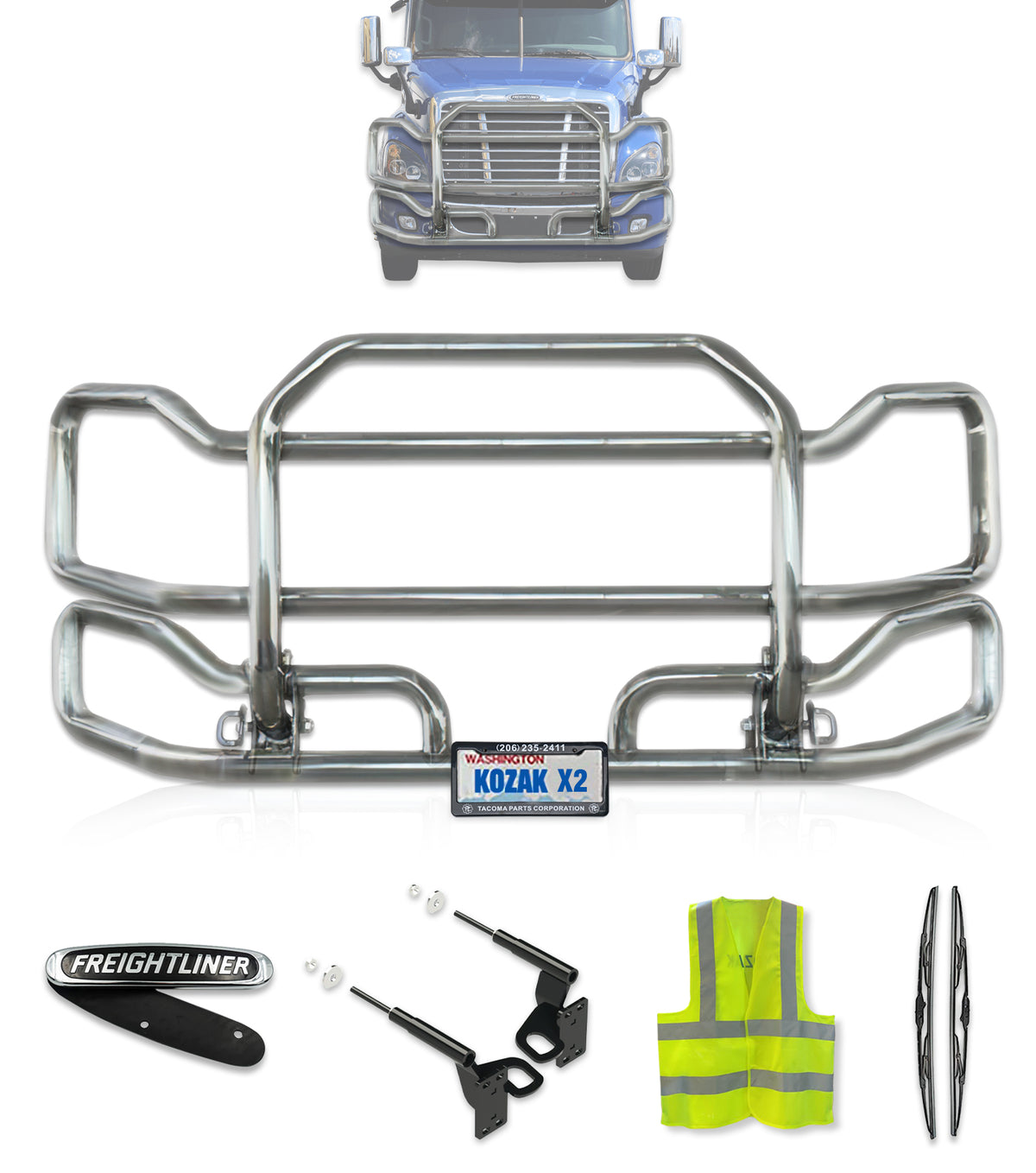 Front Grille Guard Large Chrome 2008-2017 Freightliner Cascadia 125 113