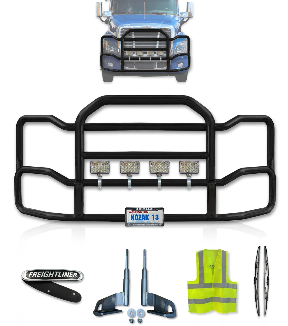 Grille Guard Large Black with Lights 2008-2017 Freightliner Cascadia 125 113