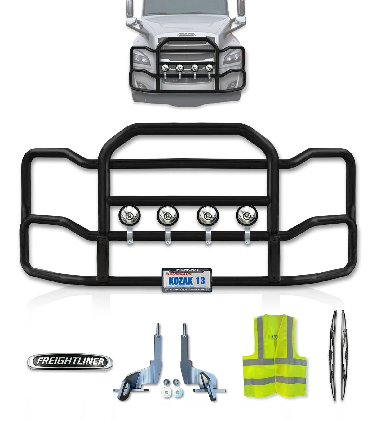 Grille Guard Large Black with Lights 2018+ Freightliner Cascadia 126 116