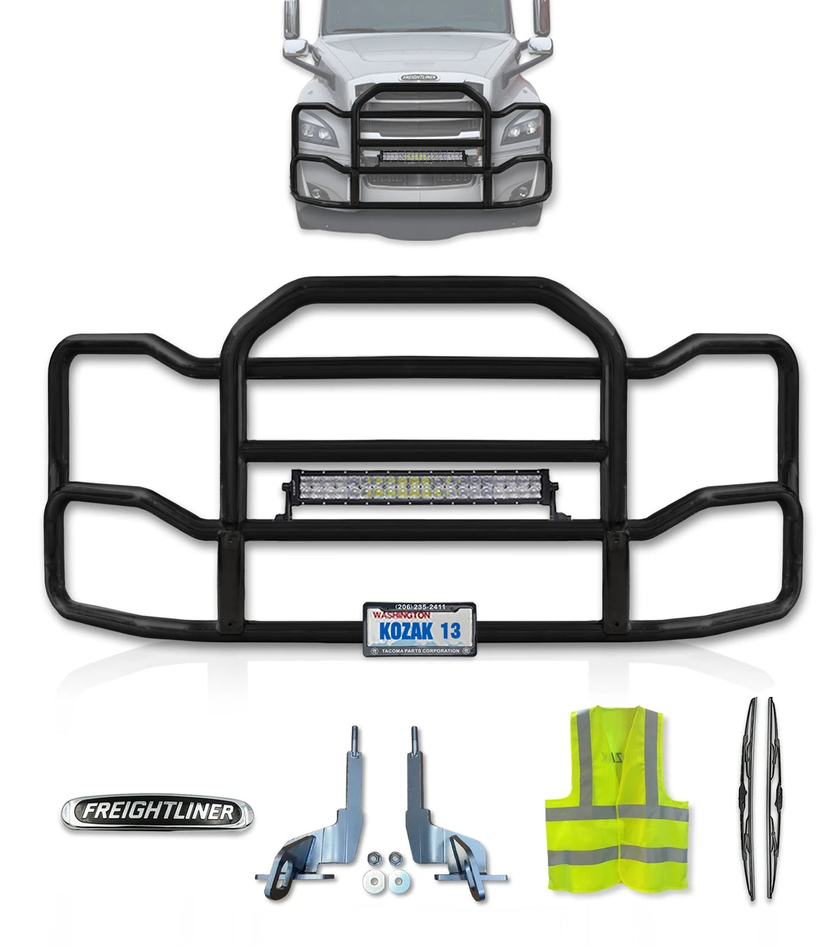 Grille Guard Large Black with Lights 2018+ Freightliner Cascadia 126 116