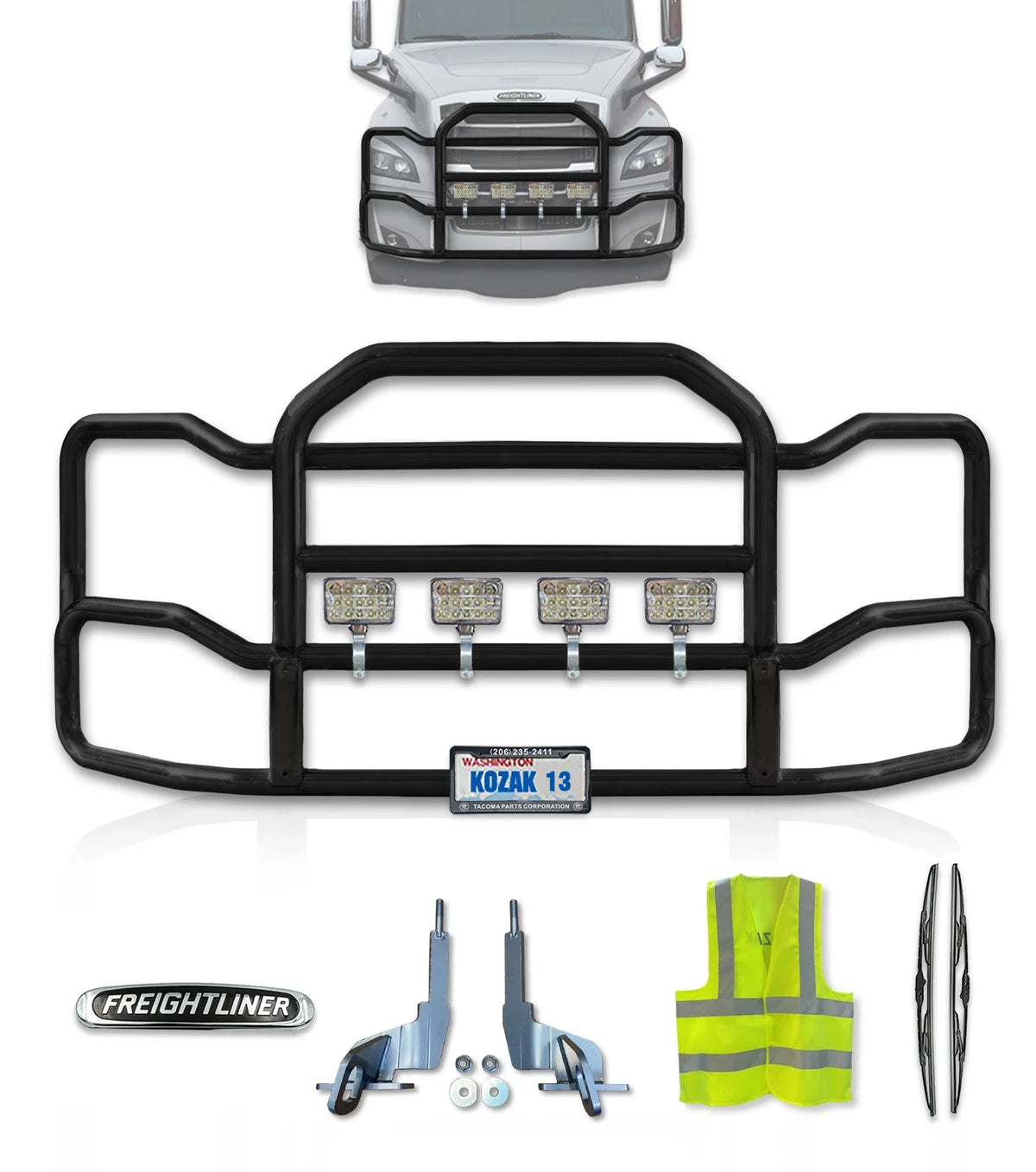 Grille Guard Large Black with Lights 2018+ Freightliner Cascadia 126 116