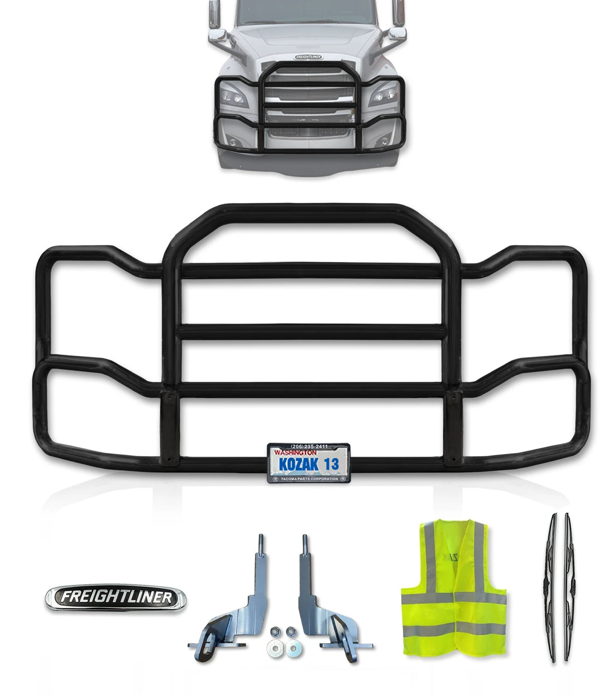 Grille Guard Large Black with Lights 2018+ Freightliner Cascadia 126 116