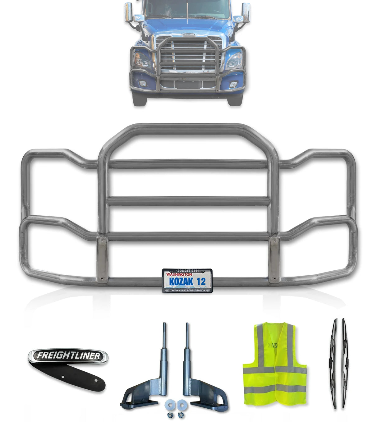 Grille Guard Large Chrome with Lights 2008-2017 Freightliner Cascadia 125 113