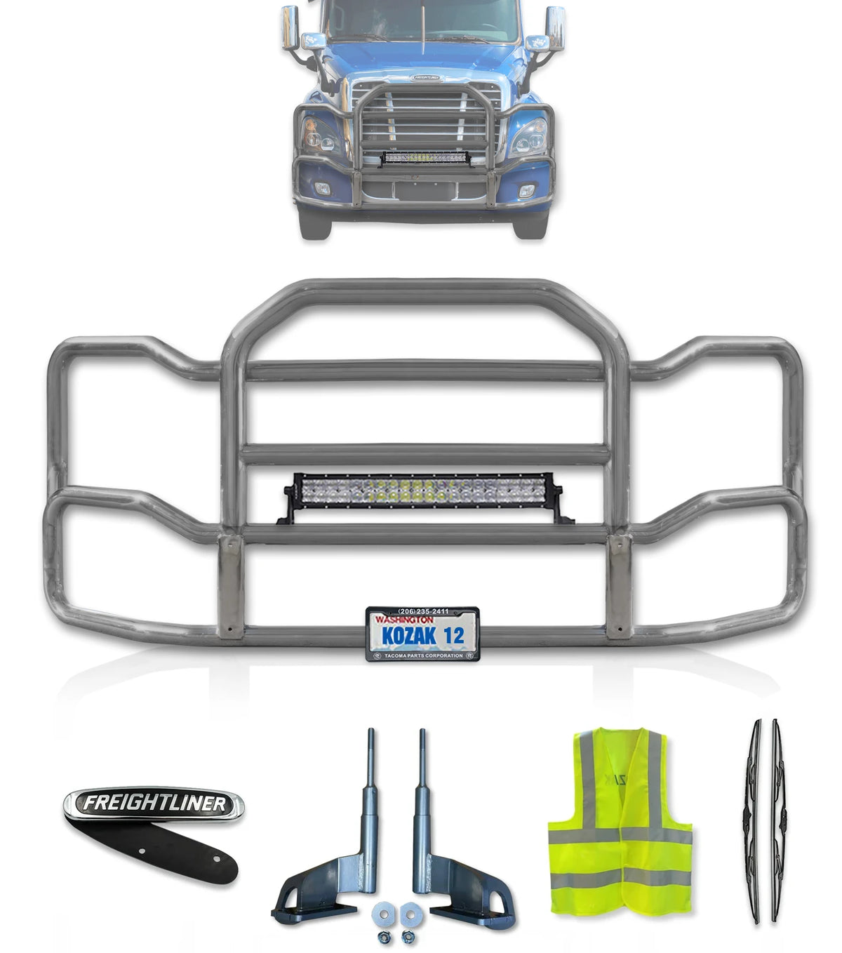 Grille Guard Large Chrome with Lights 2008-2017 Freightliner Cascadia 125 113