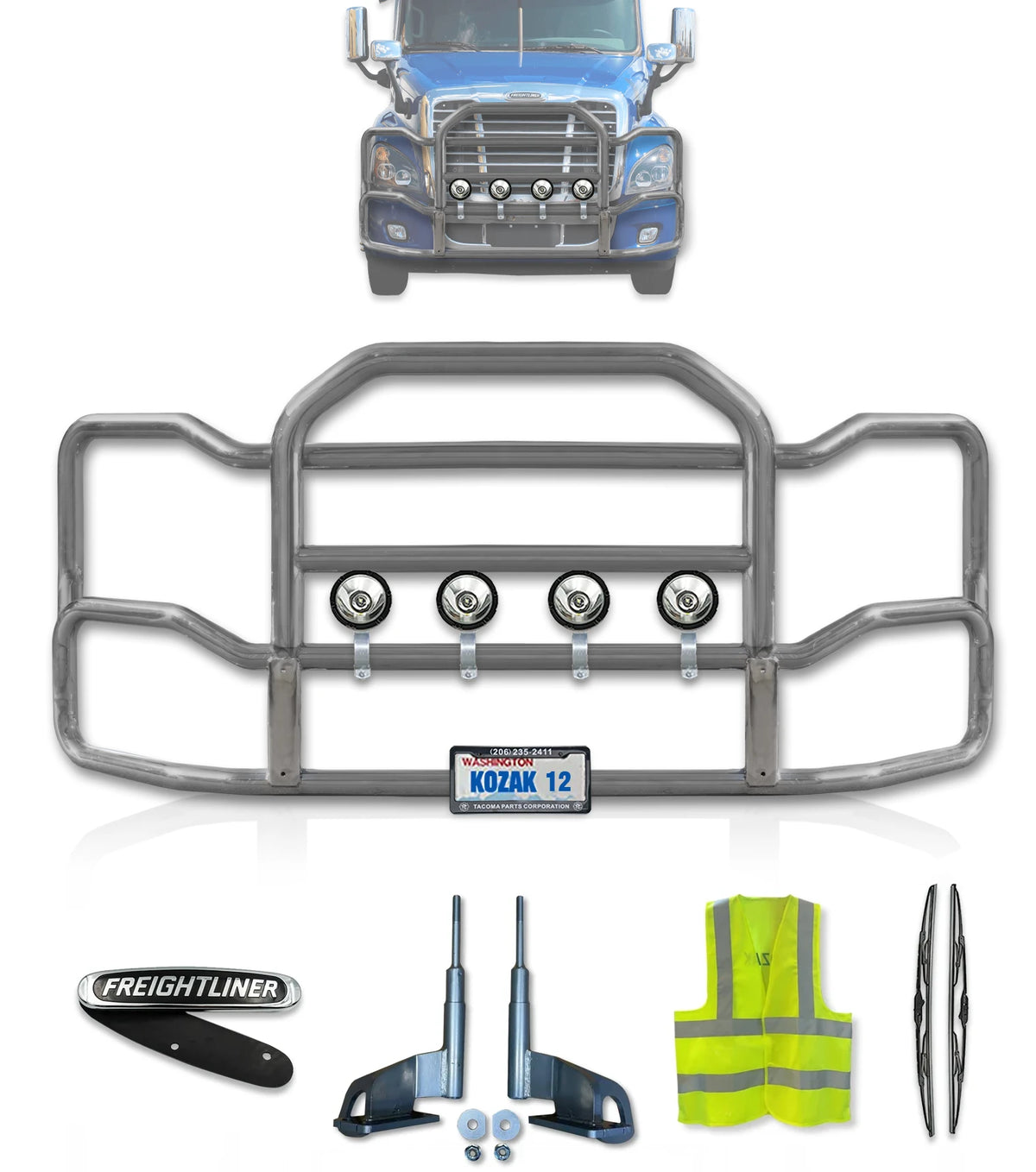 Grille Guard Large Chrome with Lights 2008-2017 Freightliner Cascadia 125 113