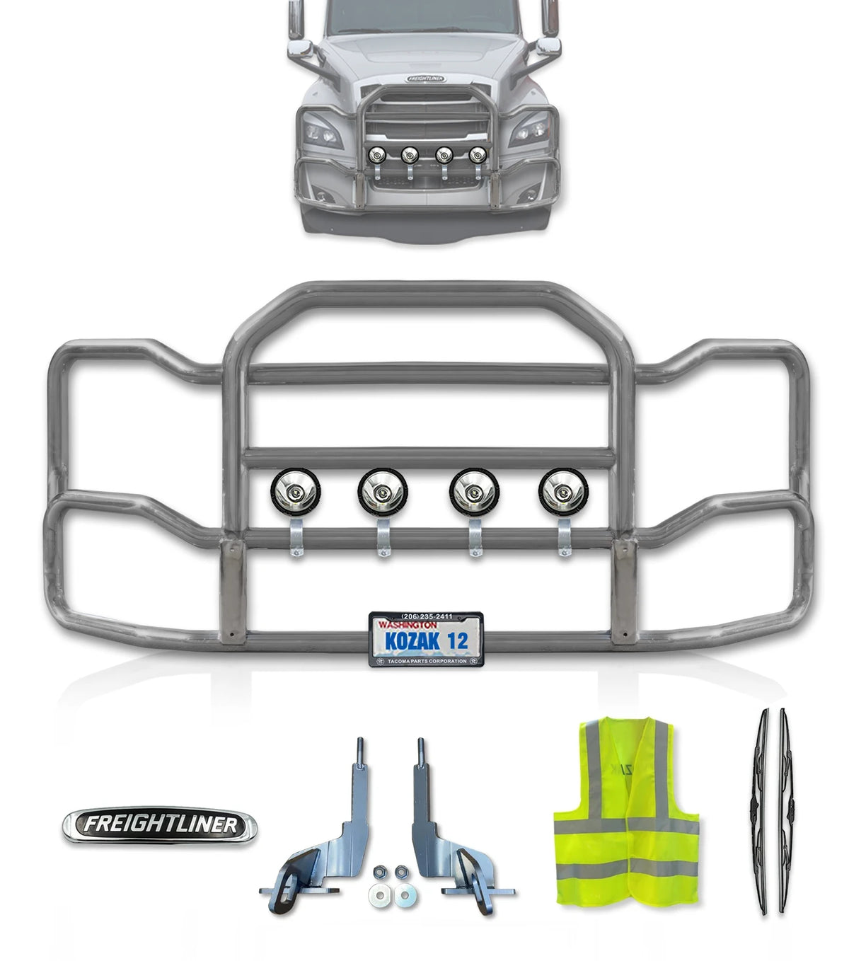 Grille Guard Large Chrome with Lights 2018+ Freightliner Cascadia 126 116