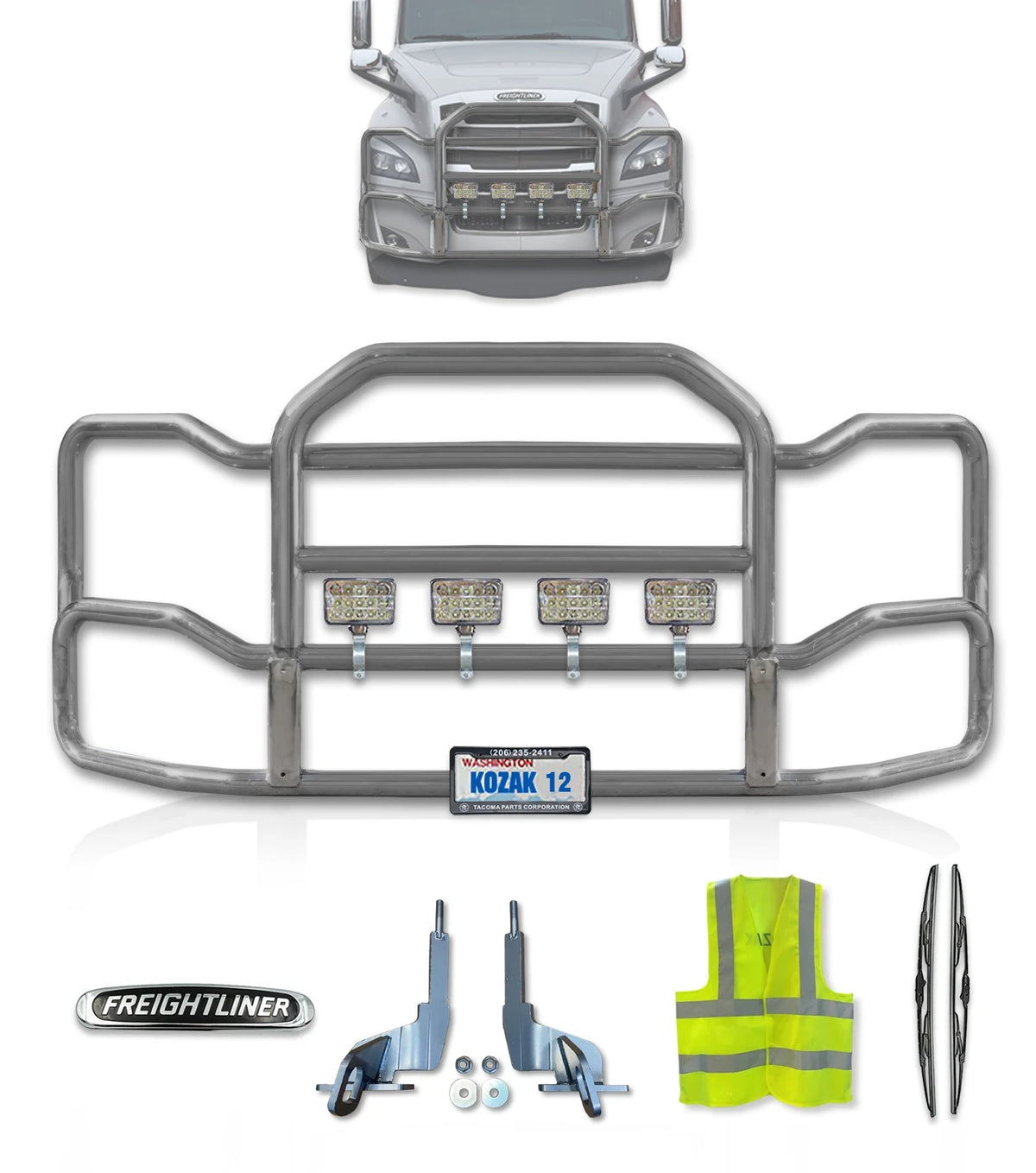 Grille Guard Large Chrome with Lights 2018+ Freightliner Cascadia 126 116