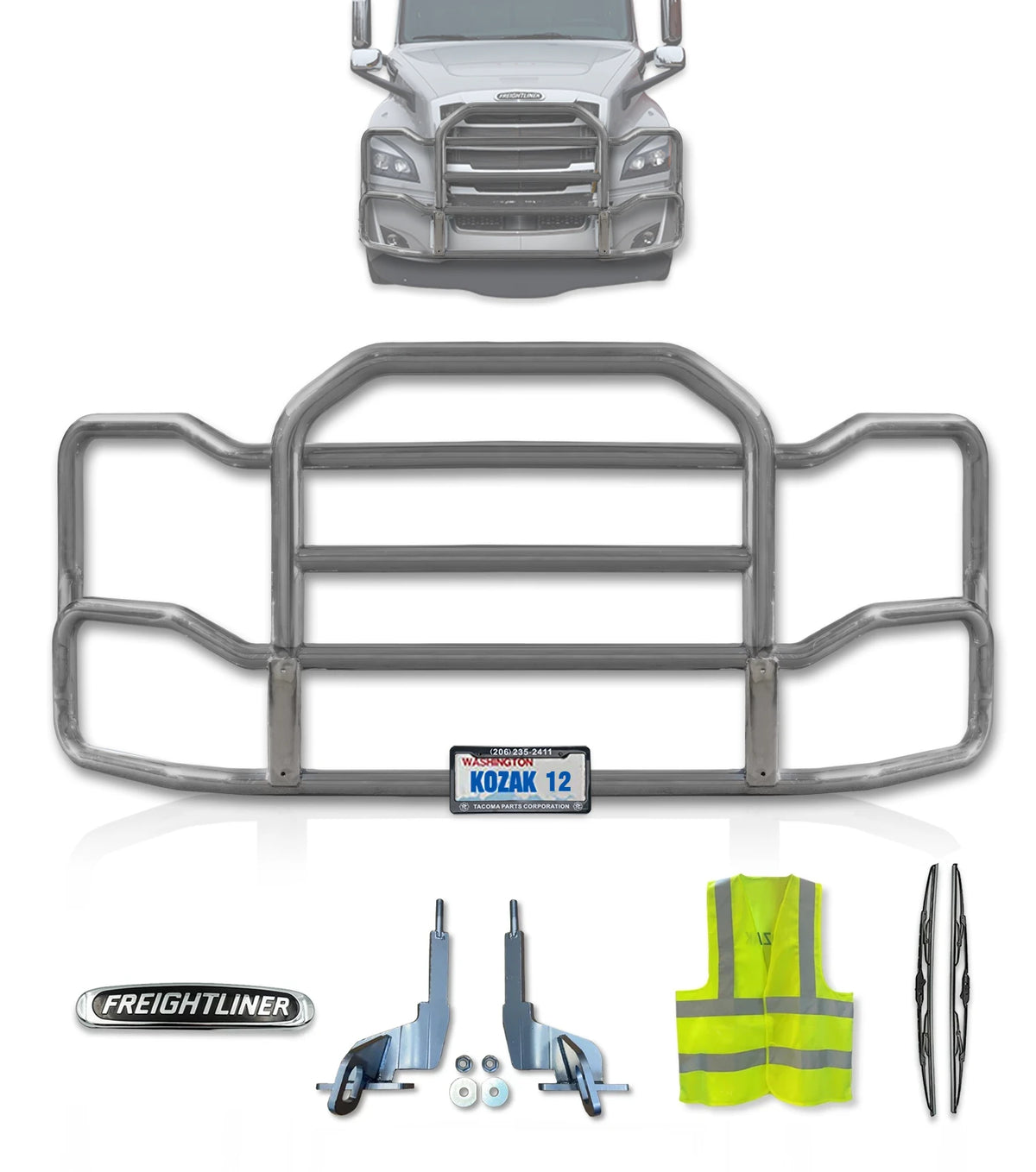 Grille Guard Large Chrome with Lights 2018+ Freightliner Cascadia 126 116