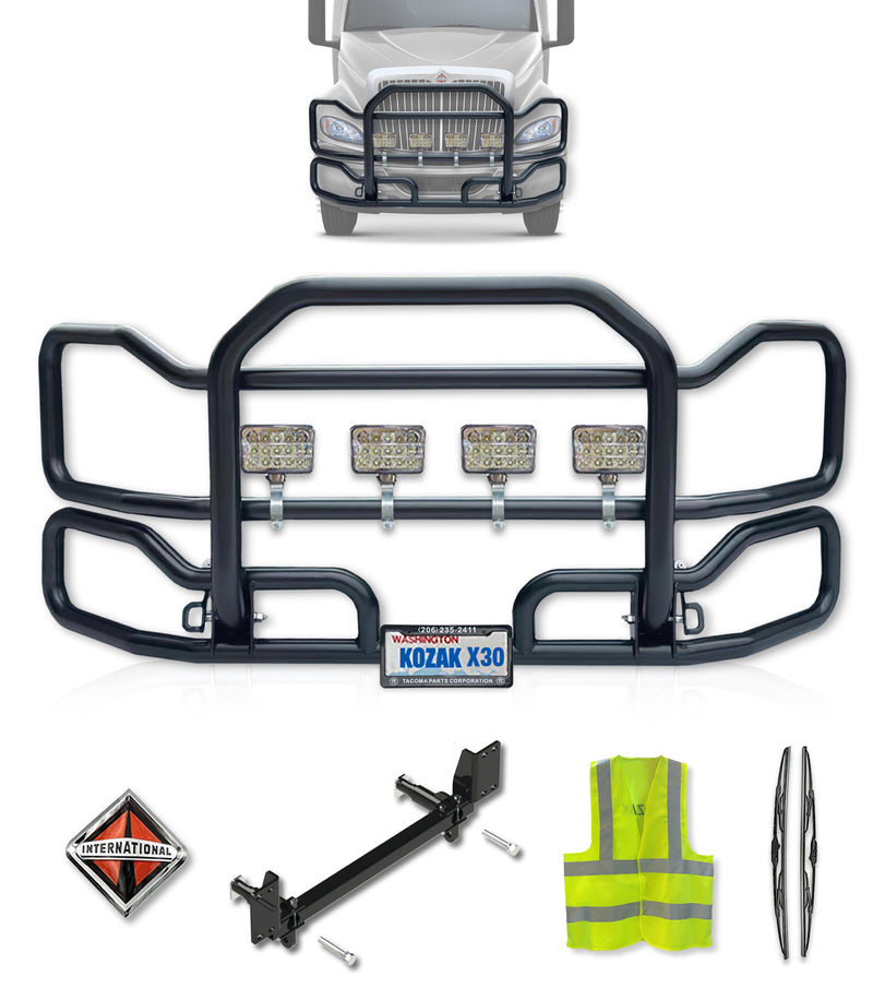 Front Grille Guard Large Black International RH (plastic bumper)