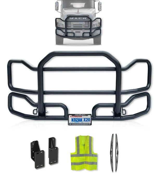 Black Front Grille Guard Large 2004+ Mack Granite GU713 Set-Back