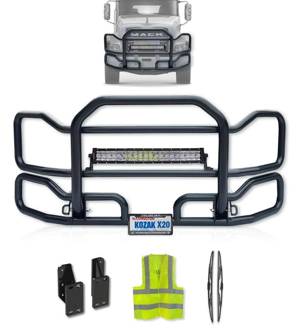 Black Front Grille Guard Large 2004+ Mack Granite GU713 Set-Back