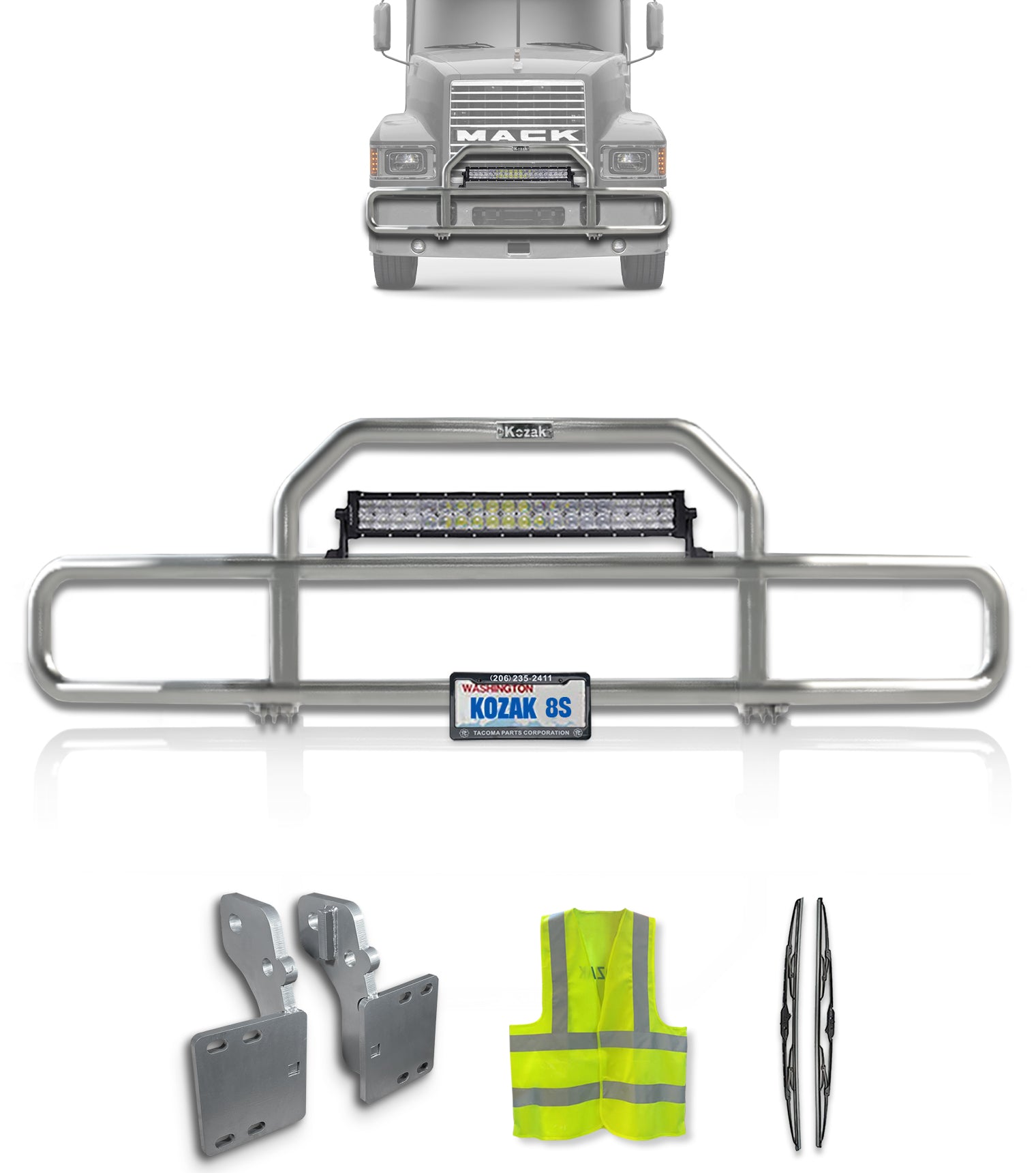 Grille Guard Front Chrome with Lights 1999-2003 Mack CH, 2004+ Mack CH ...