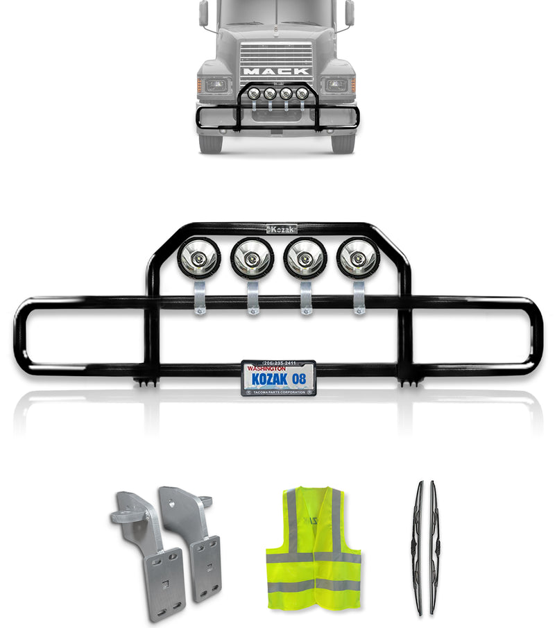Grille Guard Front Black with Lights 2004+ Mack CH Set-Back