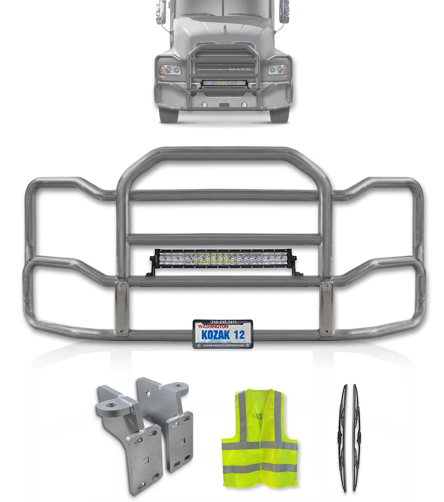Grille Guard Large Chrome with Lights 2004-2017 Mack CX – Tacoma