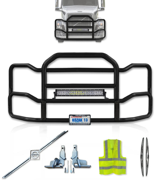 Grille Guard Large Black with Lights 2004-2017 Volvo VNL