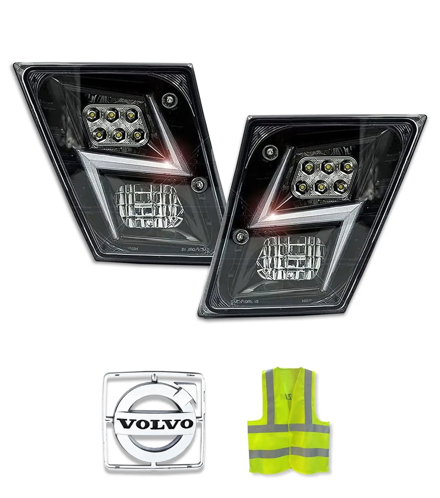 Black Housing LED Fog Lights Pair Volvo VNL 2004-2017 - 