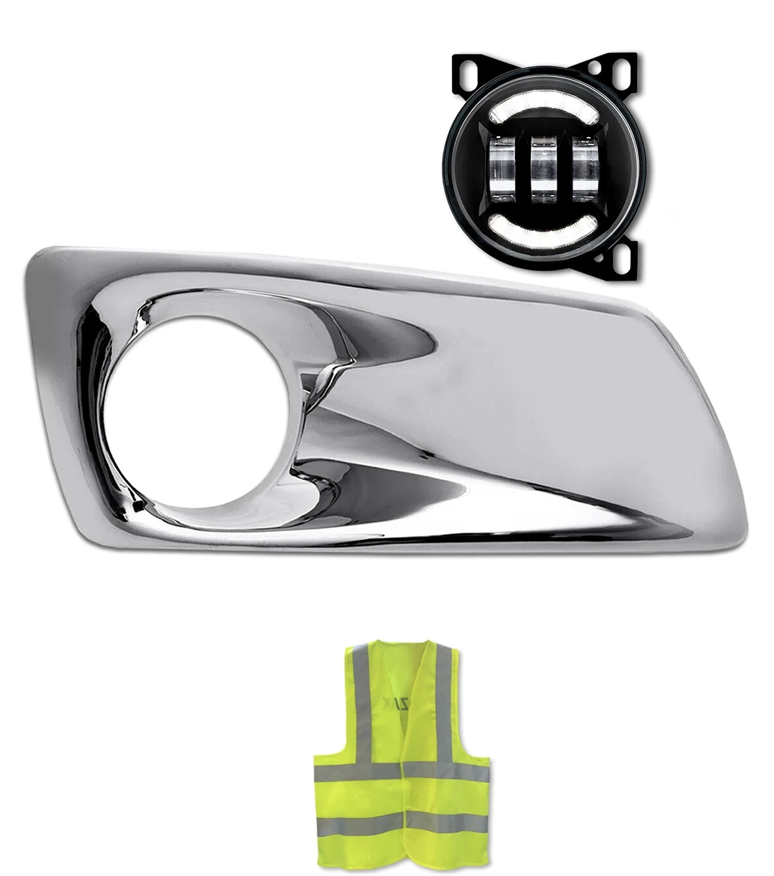 Fog Light Bezel Chrome Plastic & Black Full LED Fog Light