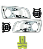 Fog Light Bezels Chrome w/ Built-in Light Strip & Black Full LED Fog Lights Set Kenworth T660