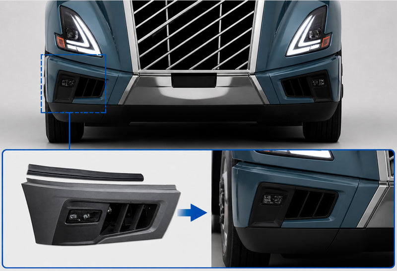 Bumper Corner, End Cap, Bezel and Fog Lamp Set Driver 2025+ Volvo VNL New