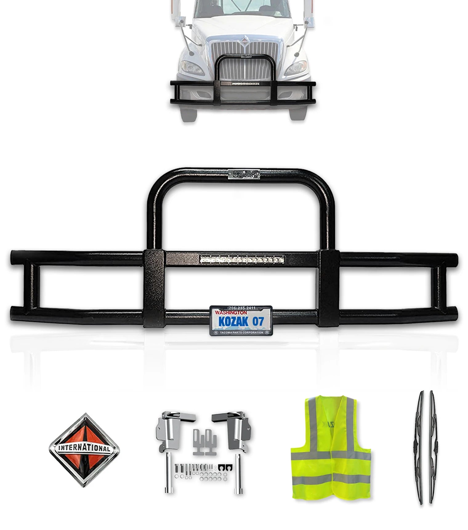 Grille Guard with Built in 16'' LED Bar Black International LT625