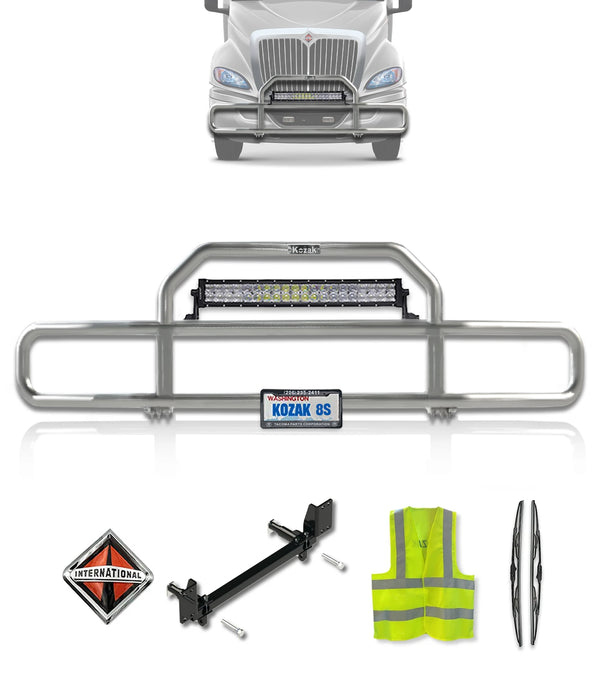 Front Grille Guard Chrome International RH (Plastic Bumper w/ Central Fog)