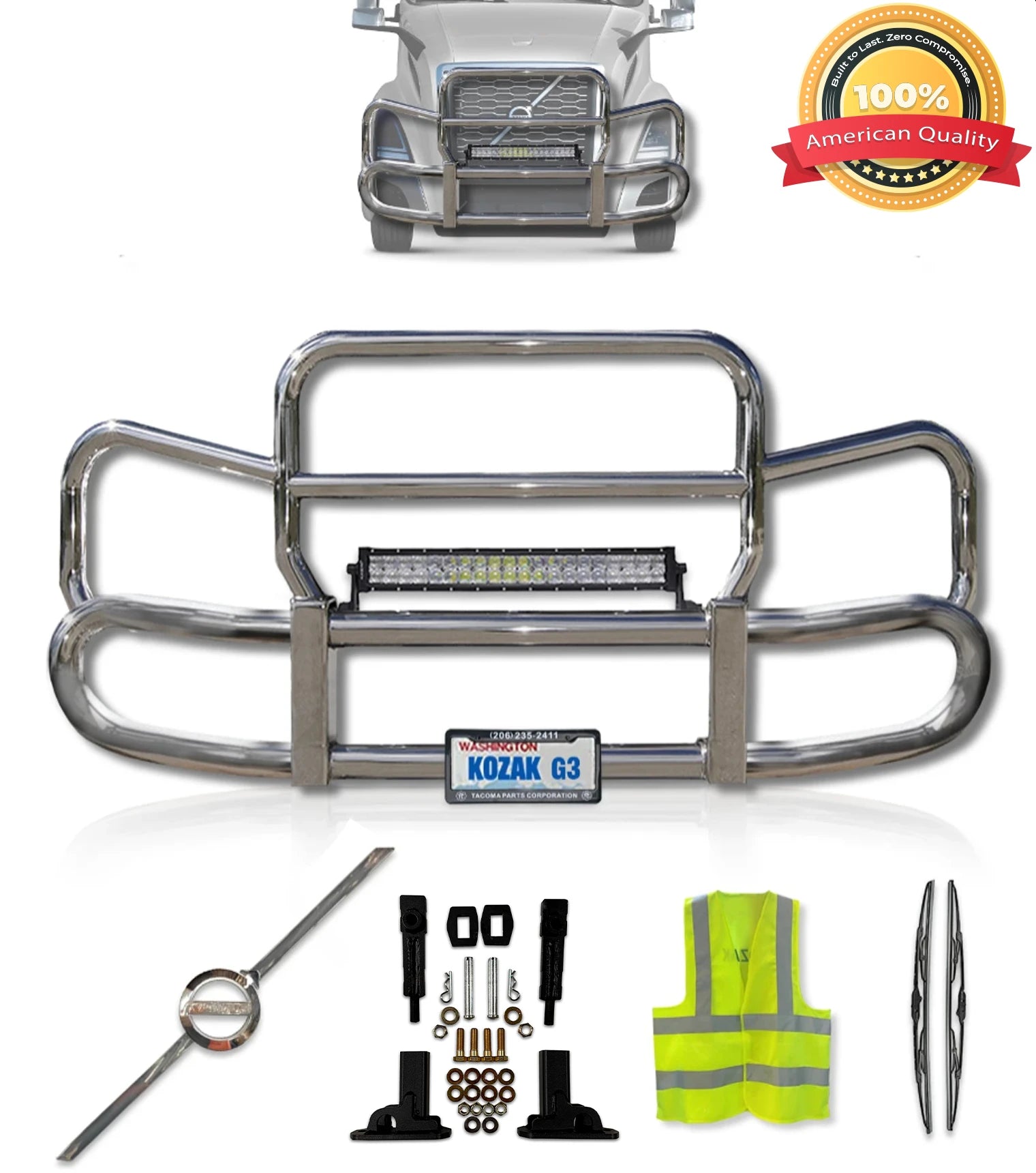 トレーラーヘッドトラック用ケルサステンレス製グリルバーランプステーバー外装ユーロ Front Steel Grille Deer Guard Herd 300 2018+ Volvo VNL 760