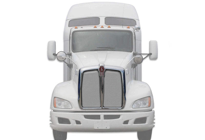 Kozak Direct Fit Aftermarket Replacement Chrome Grille Frame for Kenworth T660 Semi Trucks (Manufacturer number: L29-1053-100) PLUS Logo, 2x22 Windshield wipers and Kozak Vest