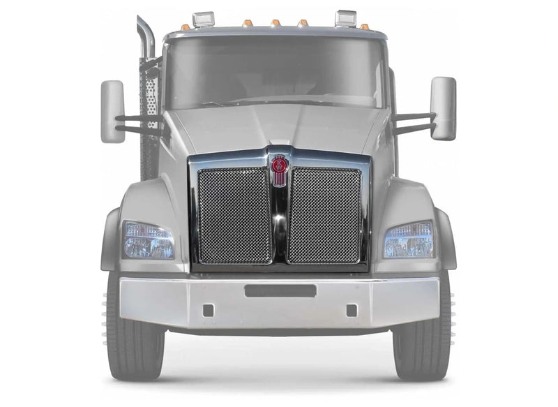 KOZAK Chrome Grille Frame with Bug Screen (Plastic chrome surround) for Kenworth T880 PLUS Kenworth Logo Grill Emblem, 2x22" Windshield Wipers and KOZAK Vest