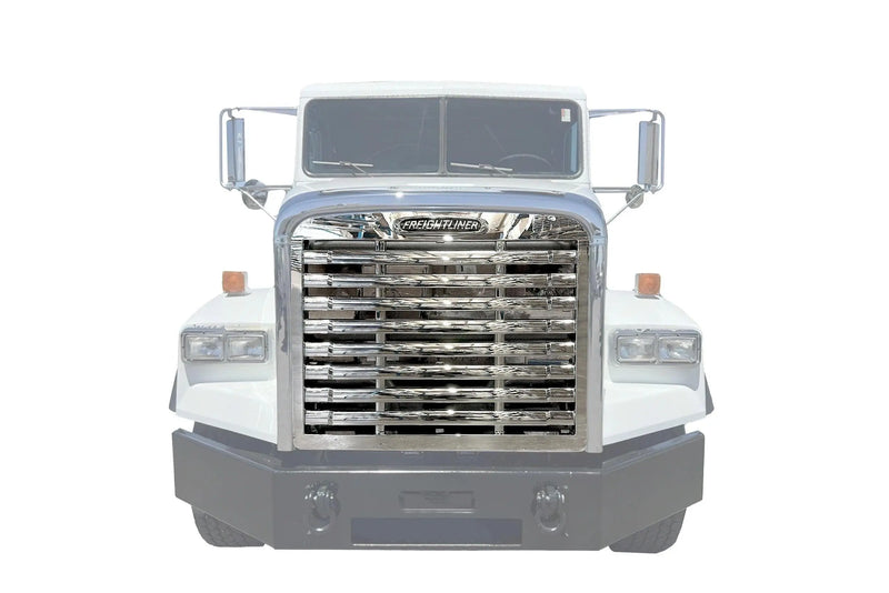 KOZAK Aftermarket Replacement Chrome Grille Compatible with Freightliner FLD 112 PLUS Freightliner Logo, 2x 22" Windshield Wipers, License Plate Frame and KOZAK Reflective Vest
