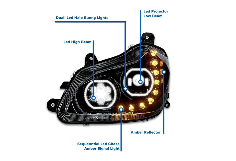 KOZAK Black Housing Full LED Headlight Assembly (Driver Left Side) for Kenworth T680 2013-2021 PLUS Logo, 2x22 Windshield Wipers, License Plate Frame and Vest