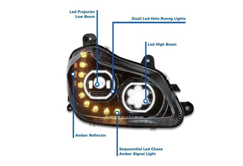 KOZAK Black Housing Full LED Headlight Assembly (Passenger Right Side) for Kenworth T680 2013-2021 PLUS Logo, 2x22 Windshield Wipers, License Plate Frame and Vest