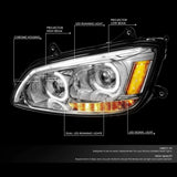 Kozak Chrome Housing LED Headlight Assembly + Turn Signal Dual Projector Headlight Lamp Set for Kenworth T660 - Tacoma Parts Corporation