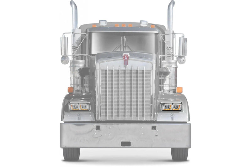 KOZAK LED DRL DUAL Chrome Projector Headlight (Driver Left Side) for KENWORTH W900 T800 T600 PLUS Logo, Windshield Wipers and Vest