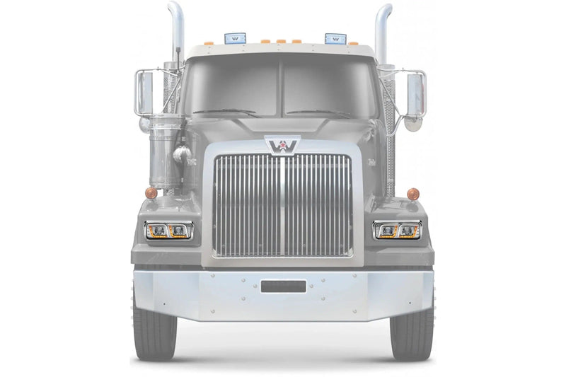 KOZAK LED DRL DUAL Chrome Projector Headlights Set Pair (Driver Left & Passenger Right Side) for WESTERN STAR 6900 4900 4800 SERIES PLUS Windshield Wipers and Vest