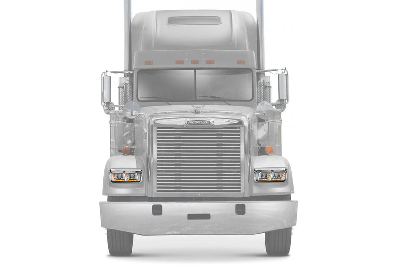 KOZAK LED DRL DUAL Chrome Projector Headlights Set Pair (Driver Left & Passenger Right Side) for FREIGHTLINER CLASSIC PLUS Logo, Windshield Wipers and Vest