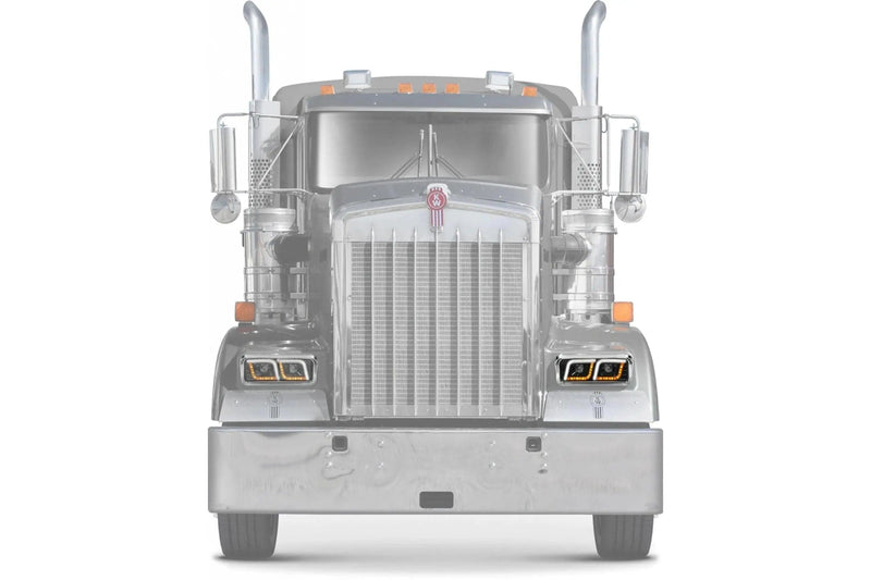 KOZAK LED DRL DUAL Black Projector Headlight (Driver Left Side) for FREIGHTLINER CLASSIC PLUS Logo, Windshield Wipers and Vest